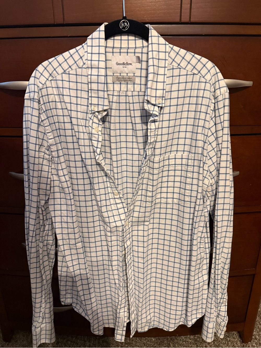 Goodfellow & Co White Button-Down Shirt with Blue Windowpane Check